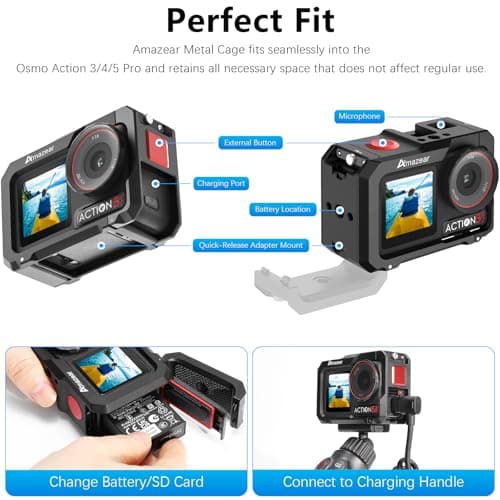 AMAZEAR Metal Cage for DJI Osmo Action 3/4/5 Pro Accessories, Black — view 2
