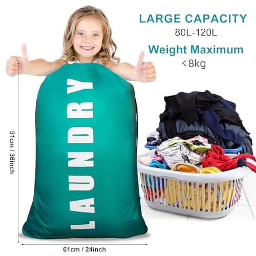 2 Pack Upgrade Extra Large Travel Laundry Bag with Drawstring，24" x 36" Durable Rip-Stop Dirty Clothes Shoulder Bag for Travel, Bathroom Home or Dormitory (Blue Black) — view 2