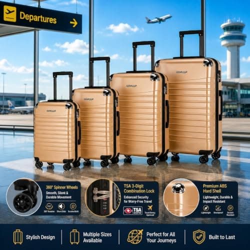 Fly Kite Luggage 28 Inch Large Suitcase PC+ABS Hard Shell with Aluminium Trolley Handle, TSA 3 Digit Secure Lock 360° Smooth Wheels Lightweight Suitcase Brown — view 6