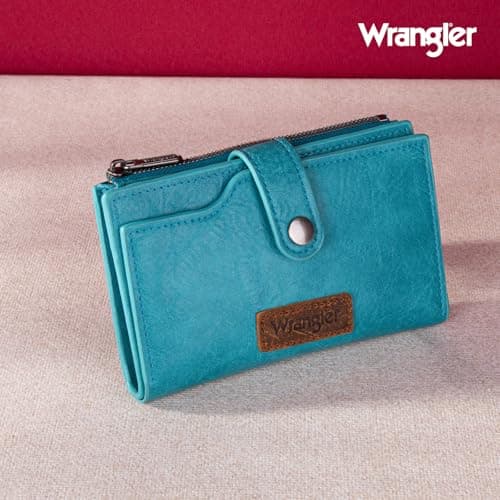 Wrangler Wallets for Women Slim Bifold Credit Card Holder, A-Turquoise, Chic — view 6