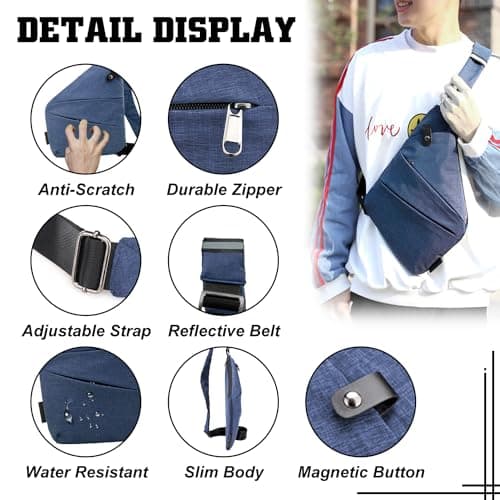 Anti Theft Crossbody Bag for Women Personal Flex Travel Bag Anti-Theft Cross Body Bag Sling Chest Bag for Men （Blue） — view 2
