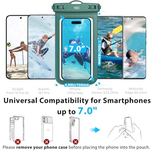 YOSH IPX8 Waterproof Phone Case 2 Pack, Fits Up to 7.0", Green & Orange — view 6