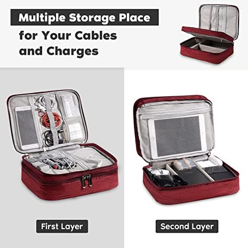 OrgaWise Travel Cable Organiser Bag, 3-Layer Tech Case, Red — view 5