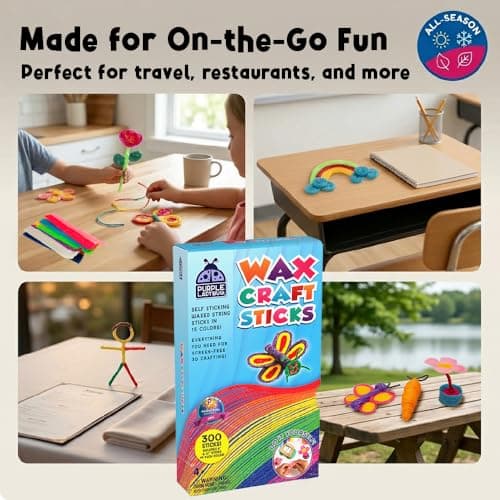 PURPLE LADYBUG 300 PCS Bendable Wax Craft Sticks, Imagination Sticks for Kids, Road Trip Essentials, Travel Toys for Toddlers in Car, Airplane Activities for Kids Ages 4-8, Camping & Summer Essentials — view 3
