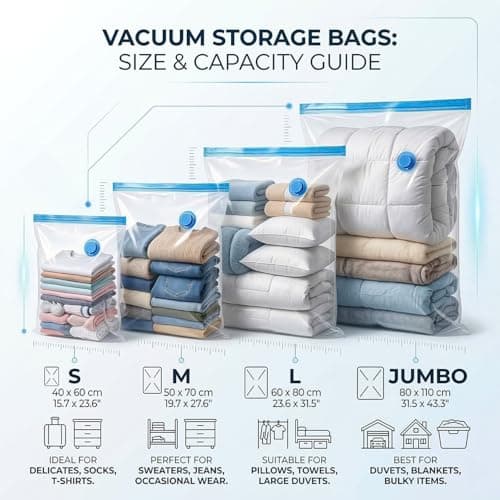 DrySmart Vacuum Storage Bags with Hand Pump, Combo Pack of 12(3 of Each Size) Compression Storage Pack with Zip Seal, Space Saver Vacuum Pack Bags for Clothes, Bedding, Blankets, Travel & Home — view 2