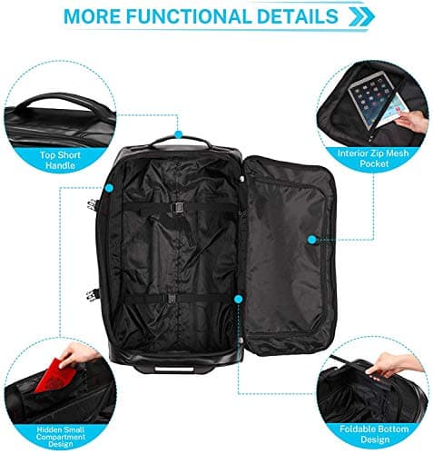 Gonex Rolling Duffle Bag with Wheels 70L 65cm Water Repellent Wheeled Travel Duffel Luggage with Rollers 25 inch, Black — view 4