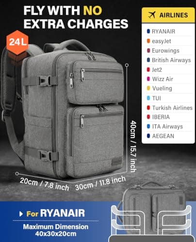 VANKEV 40x30x20 Ryanair Easyjet Eurowings Cabin Bag Travel Backpack — view 2