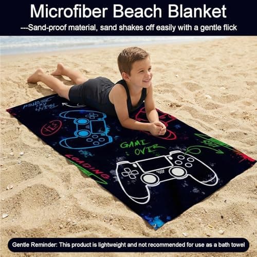 Vxcvzv 1 Piece Beach Towel Swimming Towels for Kids - Gaming Controller Design - Soft and Lightweight Blanket for Camping Showers Boys Bath Pool Camping Travel 75 x 150cm (Black) — view 2