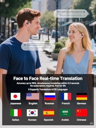NE25 AI Translation Earbuds Real Time with LCD Sreen, 60H Real-Time Bluetooth 5.4 Translator Earbuds, Support 134 Languages with AI App, 3-in-1 Ear Buds with ENC Mic, 8 Translation Modes for Travel — view 2