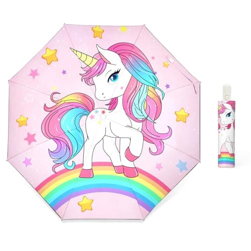 alldomess Kids Automatic Umbrella，Folding Umbrella for Girls & Boys