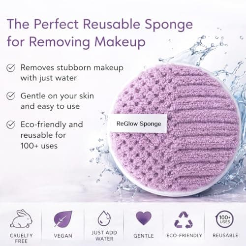 ReGlow Reusable Makeup Remover Pads (4 Pack) – Ultra Soft, Washable, Eco-Friendly Face Cleansing Pads – Gentle on Sensitive Skin – Removes Makeup with Water – Zero-Waste Beauty (Lavender Mist) — view 2
