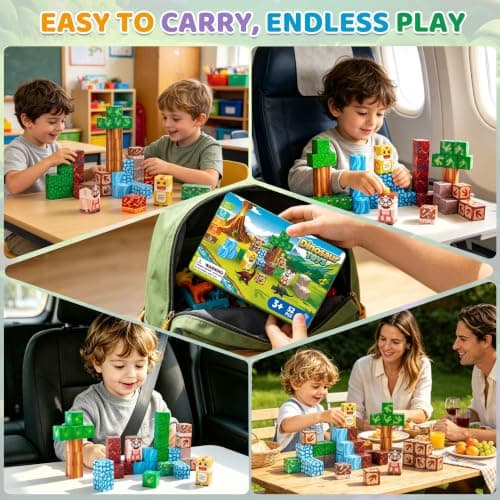 DQMOON Magnetic Building Blocks for Kids, 52PCS Dinosaur Toys for Boys Girls Ages 3-8, Travel Magnet Cube Set with Metal Storage Box, Montessori STEM Learning Toys Birthday Gifts Xmas Stocking Fillers — view 4