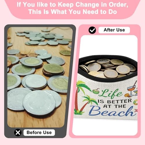 Beach Themed Coin Purse for Women Summer Beach Coin Wallet Pouch for Friend Girl Trip Vacation Gifts Friendship Gifts for Sister Daughter Travel Graduation Presents Birthday Christmas Wallet Purses — view 5