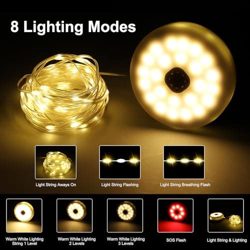 SMY Lighting 4 in 1 Solar Camping String Lights, 72.2Ft Ultra Long String with 220LEDs, Solar Powered and USB Rechargeable Light with Remote Control, Portable Camping Light for Hiking, Decorations — view 3
