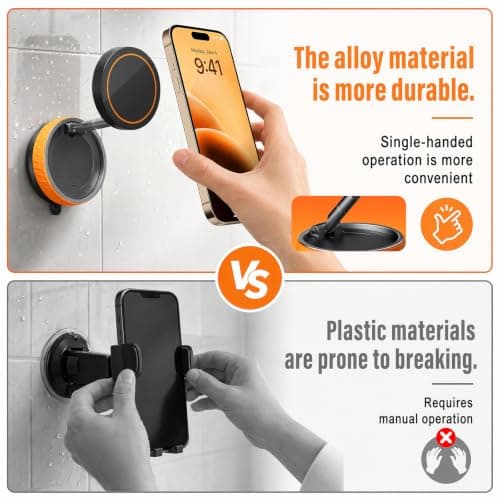 Shower Phone Holder Waterproof for Magnet, Reusable Gel-Lock Suction Cup Phone Mount 3-Inch Dual Pivot Adjustable Arm, Phone Holder for Shower, Mirror, Car, Kitchen & Bathroom for Magnet Phone. — view 5