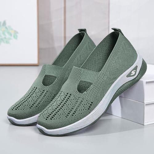 Women Orthopedic Casual Walking Shoes Breathable Soft Sole Slip On Shoes Lightweight Athletic Sneakers Size UK 3 Green — view 3