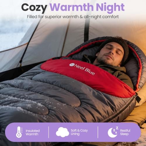 Event Decor Shop 4-Season Sleeping Bag for Adults, Waterproof, Grey & Red — view 6