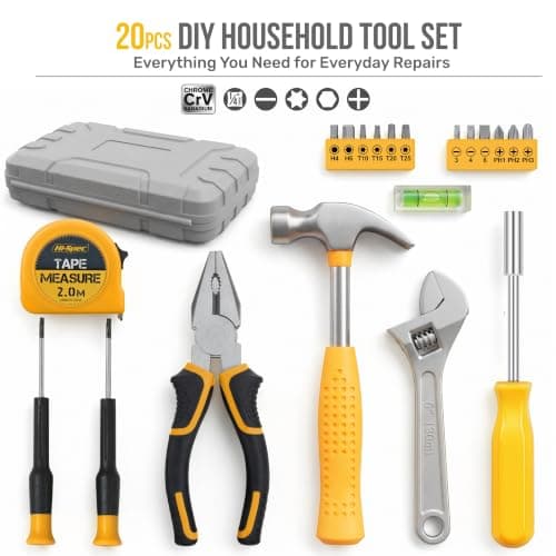 Hi-Spec 20Pcs Compact Home and Office Hand Tool Kit for DIY Repairs, Yellow — view 3
