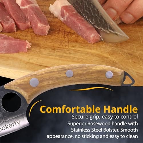 Cookerfy 6" Japanese Knife Set Style 6" Butcher Knife - Razor Sharp Chef Knives with Ergonomic Grip & Genuine Cowhide Leather Sheath - Carbon 5cr15 Steel Blade with Rosewood Handle - Kitchen Knives — view 4