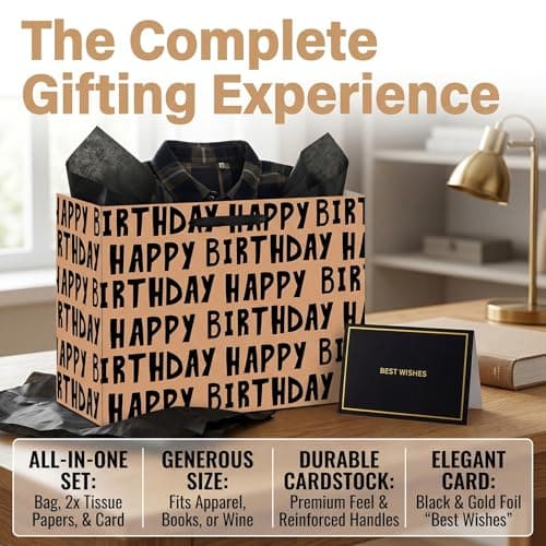 AIKOBAA Birthday Gift Bag – Large Happy Birthday Bag for Men Boys – Gift Bags for Men with Black Tissue Paper & Greeting Card – Birthday Gift Bags for Him — view 3