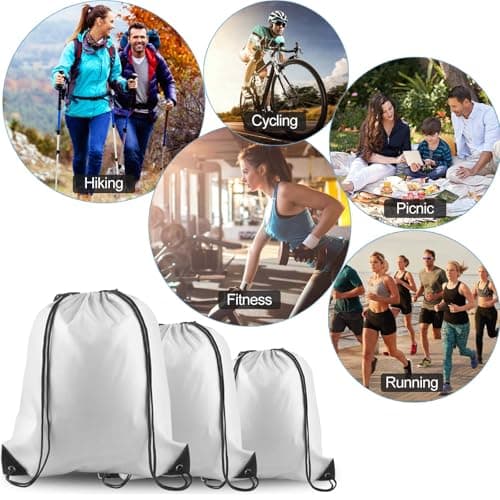 PLULON White Drawstring Bags Drawstring Backpack Bulk, String Backpack Cinch Sack Sport Gym Bags for Yoga Traveling Outdoor Sports — view 6