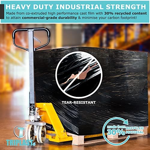 Triplast Pallet Stretch Shrink Wrap Roll (400mm x 250m) - Pick Qty & Colour - Heavy Duty Pallet Wrap, Industrial Stretch Wrap, Packaging Cling Film, Strong Plastic Wrap, Luggage Wrap (Black, 1 Roll) — view 5