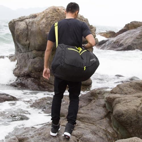 Eono 90L Foldable Travel Duffle Bag Hold All Travel Luggage Bag Holiday Pack with Multi-Pockets for Women Men (Black+Yellow) — view 6