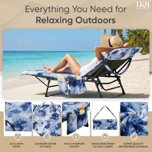 LKH Sun Lounger Towels with Pockets & Shoulder Strap - 210x75CM Microfibre Beach Towel for Recliner - Quick Dry Beach Sun Lounger Towel for Sunbed & Pool Chairs, Garden & Outdoor Relaxation — view 3