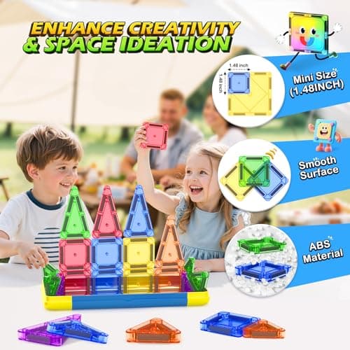 Mini Magnetic Tiles Travel Set with Metal Tin Box, Building Toys for Kids Ages 3-8 Portable Montessori STEM Travel Toys for Boys & Girls Christmas Birthday Gifts — view 3