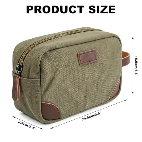 Unisex Canvas Toiletry Bag Travel Wash Bag for Men and Women, Water-Resistant Makeup Bag Shower Bag for Travel Essentials and Holiday Accessories, Army Green — view 4