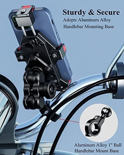 BRCOVAN Aluminum Alloy Motorcycle Phone Mount with Vibration Dampener & High-Speed Secure Lock, Anti-Theft Handlebar Smartphone Holder for Bike, Scooter, ATV, 4.7-7.2'' — view 3