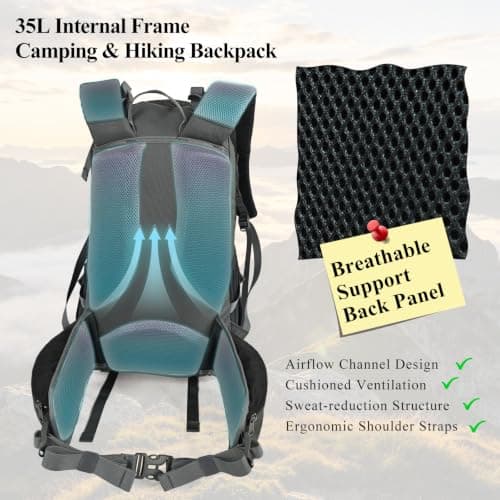 Hiking Backpack 35L, Waterproof Travel Rucksack with Shoe Compartment, Grey — view 5
