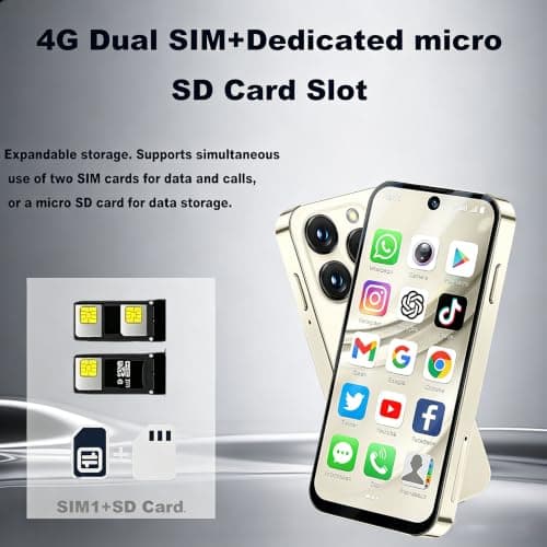 Longben Mini Unlocked Smartphone, Android 12.0 Small Phone, 3.88", 4G Dual SIM, 1950mAh, Face ID GPS WiFi OTG, Beige 4+64GB — view 2