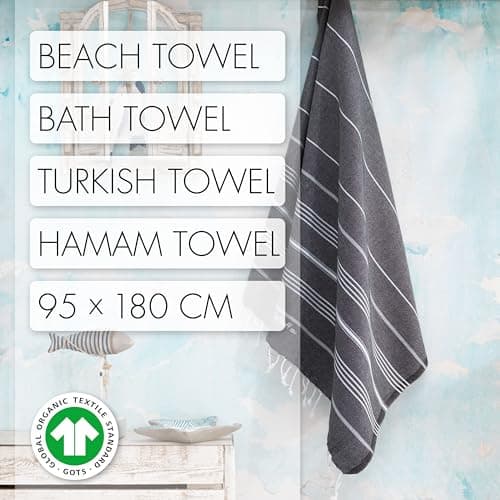LeStoff Hammam Towel/Camping Towel, 100% Organic Cotton, 95x180, Anthracite — view 2
