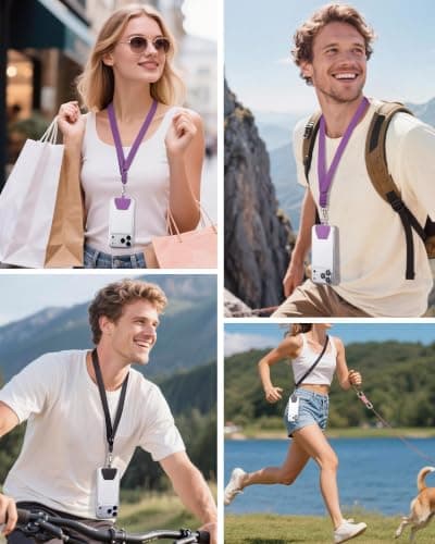 takyu 2 Pack Phone Lanyard Adjustable Strap with 4 Tethers Black & Purple — view 2