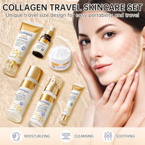 Collagen Skin Care Set, Anti Aging Skincare Set for Face, Shrink Pores, Hydrate & Firm Skin, 6 Pcs Individually Packaged Skincare Kits for Women with Cleanser, Toner, Lotion, Serum, Cream, Eye Cream. — view 5