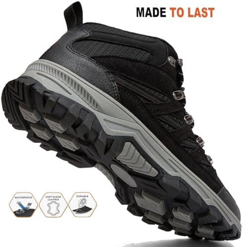 HODTOB Hiking Boots Mens Womens Lace-up Non-Slip Outdoor Men Women Mountain Trekking Shoes for All Season Walking Travelling Backpacking Camping Shoes Sneaker Black-7UK — view 6