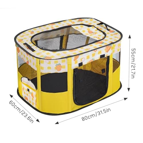 Foldable Pet Playpen, Portable Small Dog Cat Crate, Soft Indoor Outdoor Pet Cage, Puppy Playpen with Mesh Panels, Dog Tent, Cat Playpen, Travel Pet Puppy Cage for Pets (Yellow-M) — view 2