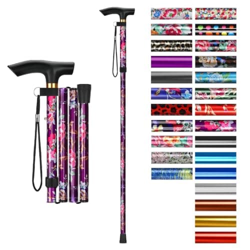supregear Walking Stick - Adjustable Folding Walking Sticks for Women and Men - Lightweight Portable Collapsible Balancing Aid - Foldable Travel Cane for Ladies Elderly Adults, Purple Floral