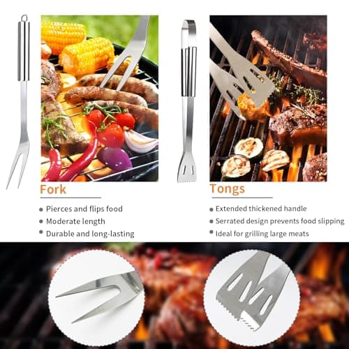 11Pcs BBQ Accessories, Professional Stainless Steel BBQ Grill Tool Set, Portable Barbecue Utensil Set with Case, Birthday BBQ Gift for Men Backyard Outdoor Camping Barbecue Cooking Picnics — view 3