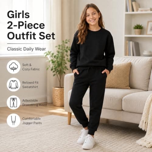 Girls Clothing Set, Crewneck Sweatshirt and Jogger Pants Matching Outfit — view 4