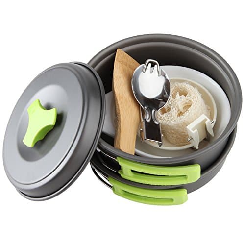 MalloMe Camping Cookware Mess Kit, Camping Cooking Set 10 Pcs - Camping's Pans and Pots Set for Travel Backpacking Portable Camp Essentials Equipment & Accessories, Camp Pot for Food & Kitchen — view 3