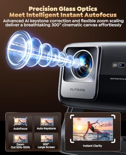 Google TV Projector for Bedroom, 36000Lumen Native 1080P 4K Decode, Smart Portable Home Cinema Projector Short Throw with 360° Stand,30W Speaker,AI Auto Image,6D Keystone, HDR10 Projectors for Outdoor — view 6