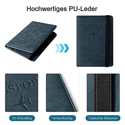 Czyan Passport Holder, Pu Leather Travel Passport Cover Wallet, RFID Passport Case with Card Holder, Travel Essentials for Credit Cards, Id and Travel Document (Blue) — view 5