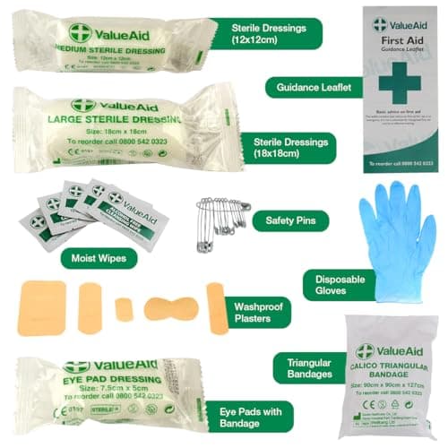 Value Aid HSE Compliant First Aid Kit for Workplace, Home & Car - CE Marked Contents, Double-Clasp Case with Handle - Complete Set for 1-10 People Includes Plasters, Bandages & Medical Supplies — view 3
