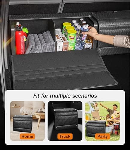 POKSRI Car boot organiser,storage organizers,lid Box,PU Leather & PP Honeycomb Board,Fixed with screws extremely sturdy,Collapsible and Adjustable,25.6''L x 13''W x 12.4''H,4K inches³(size C) — view 2