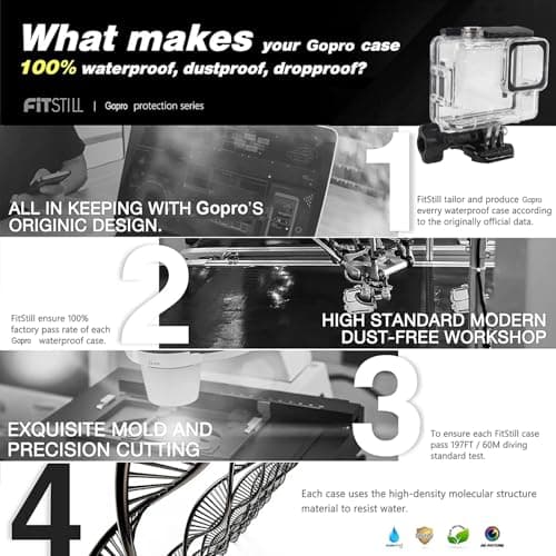FitStill 45M/148FT Waterproof Case for Go Pro Hero 4K (2024), Protective Underwater Dive Housing Shell with Bracket Accessories — view 2