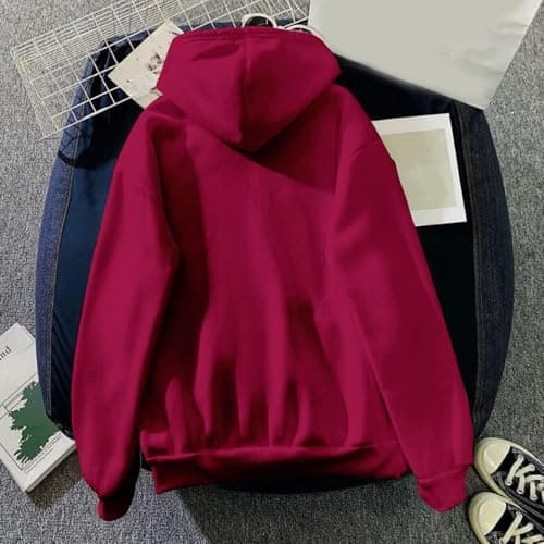 Women's Letter Graphic Hoodie, Fleece Oversized Pullover Sweatshirt Wine — view 3