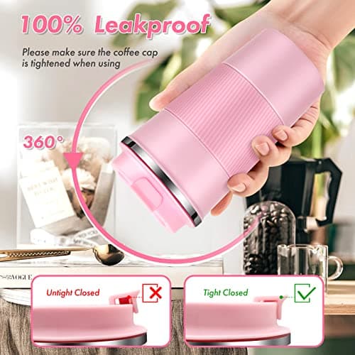 Dycietx Travel Mug with Leakproof Lid,Insulated Reusable Coffee for Hot&Cold Drinks/Tea,Portable Stainless Steel Thermal Takeaway Cup Car/Outdoor/Picnic/ Office/School (510ml Pink) (CM03RD) — view 5