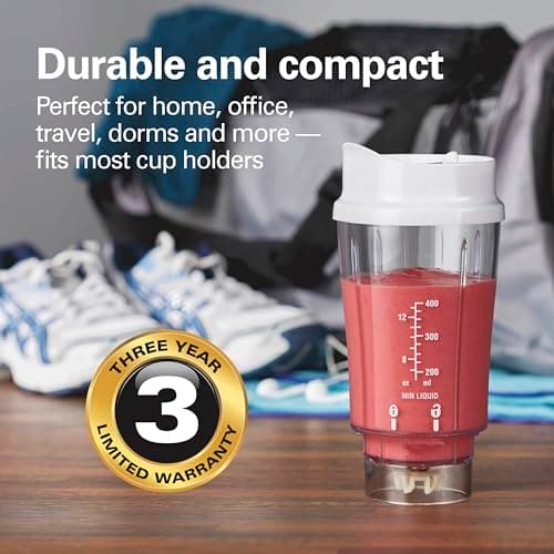 Hamilton Beach Portable Blender for Shakes and Smoothies with 14 Oz BPA Free Travel Cup and Lid, Durable Stainless Steel Blades for Powerful Blending Performance, 2 Jars - White (51102V) — view 5
